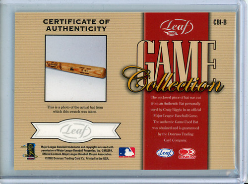 Craig Biggio 2002 Leaf, Game Collection #CBI-B Bat (1) (CQ)