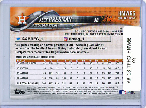 Alex Bregman 2018 Topps Holiday #HMW66 (CQ)