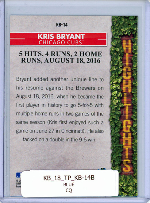 Kris Bryant 2018 Topps, Kris Bryant Highlights #KB-14 Blue (CQ)