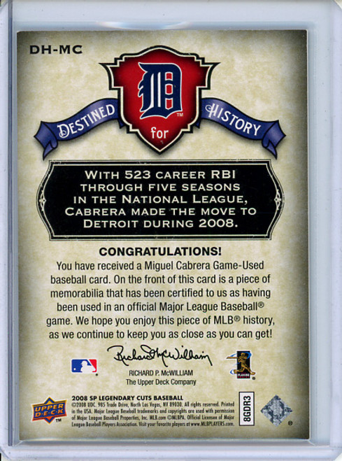 Miguel Cabrera 2008 SP Legendary Cuts, Destined for History Memorabilia #DH-MC (1) (CQ)