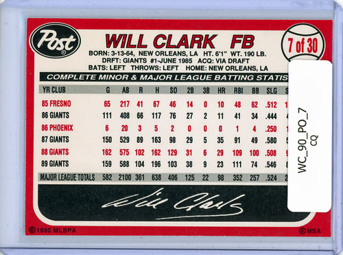 Will Clark 1990 Post #7 (CQ)