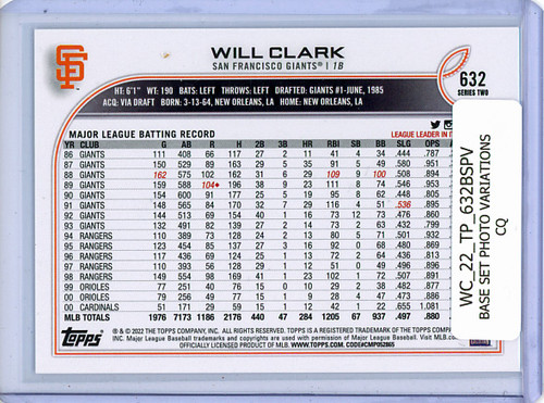 Will Clark 2022 Topps #632 Base Set Photo Variations (CQ)