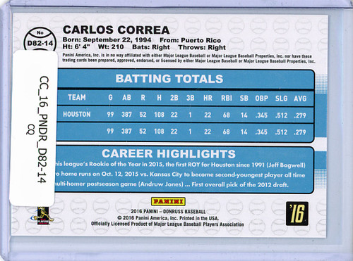 Carlos Correa 2016 Donruss, 1982 #D82-14 (CQ)
