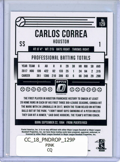 Carlos Correa 2018 Donruss Optic #129 Pink (CQ)