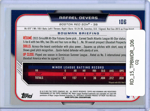 Rafael Devers 2015 Bowman Draft #106 (CQ)