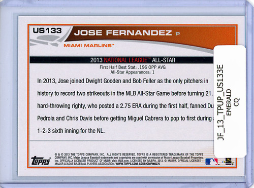 Jose Fernandez 2013 Topps Update #US133 All-Star Emerald (CQ)