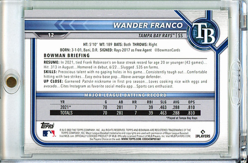 Wander Franco 2022 Bowman #12 Neon Green (#069/399) (CQ)