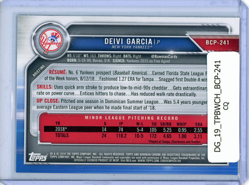 Deivi Garcia 2019 Bowman Chrome Prospects #BCP-241 (CQ)