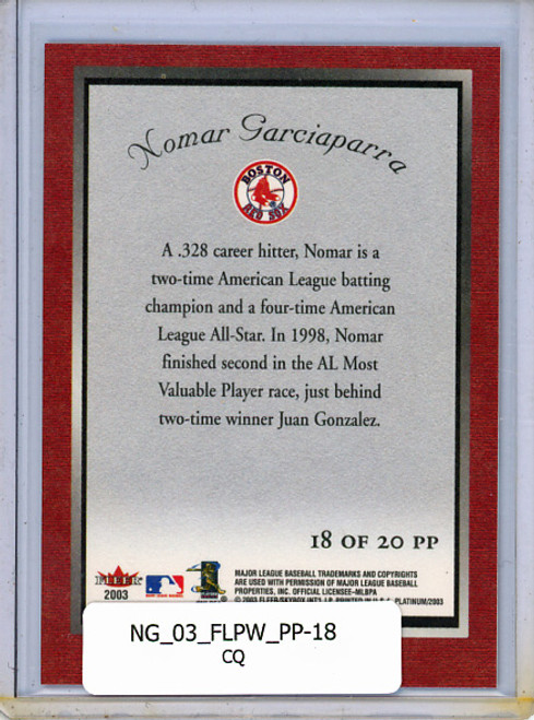 Nomar Garciaparra 2003 Platinum, Platinum Portraits #PP-18 (CQ)