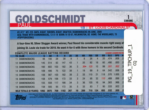 Paul Goldschmidt 2019 Topps Chrome Update #1 (CQ)