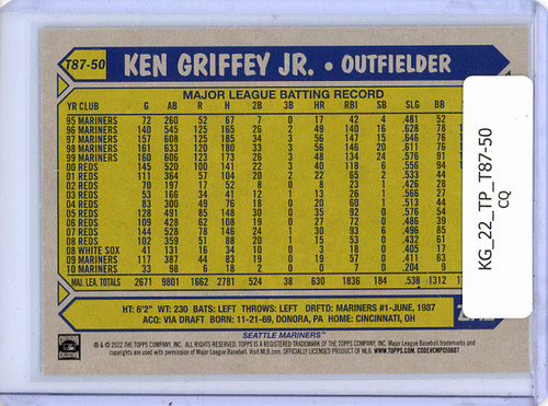 Ken Griffey Jr. 2022 Topps, 1987 Topps #T87-50 (CQ)