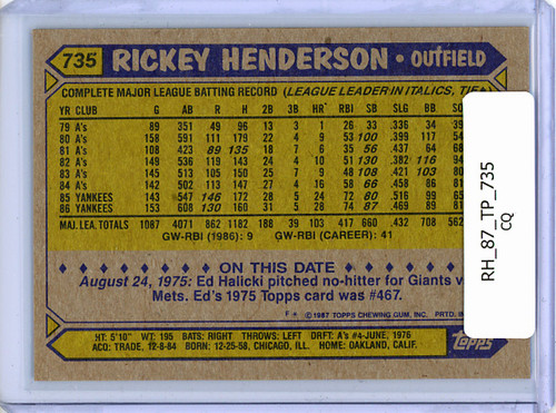 Rickey Henderson 1987 Topps #735 (CQ)