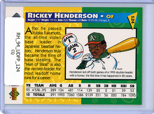 Rickey Henderson 1994 Upper Deck Fun Pack #124 (CQ)
