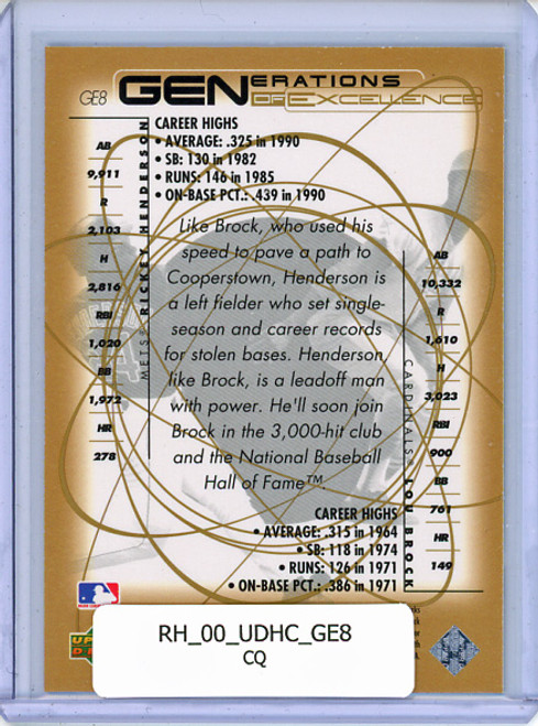 Rickey Henderson, Lou Brock 2000 Hitter's Club, Generations of Excellence #GE8 (CQ)