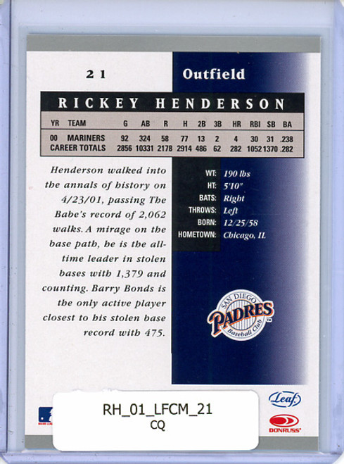 Rickey Henderson 2001 Leaf Certified Materials #21 (CQ)