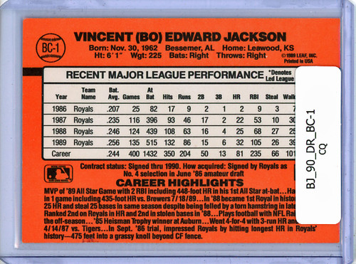 Bo Jackson 1990 Donruss, Bonus MVP's #BC-1 (CQ)