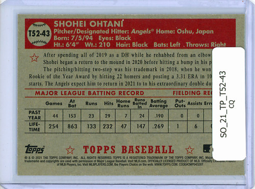 Shohei Ohtani 2021 Topps, 1952 Topps Redux #T52-43 (CQ)