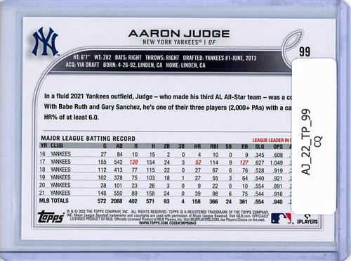 Aaron Judge 2022 Topps #99 (CQ)