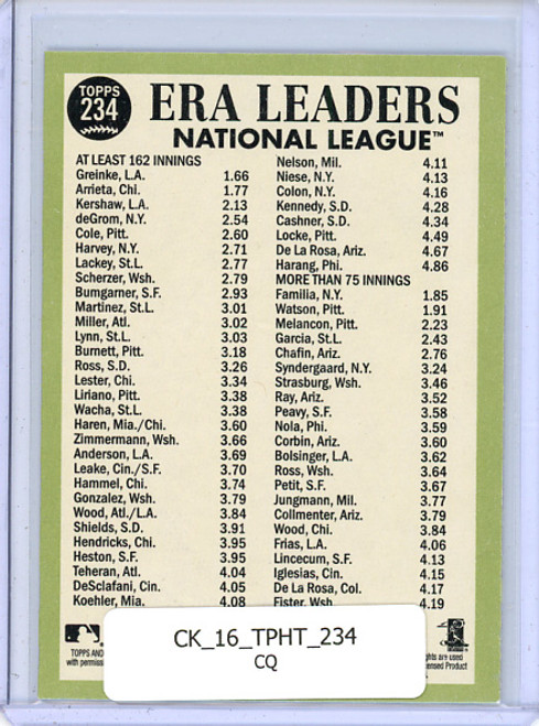 Zack Greinke, Jake Arrieta, Clayton Kershaw 2016 Heritage #234 NL ERA Leaders (CQ)