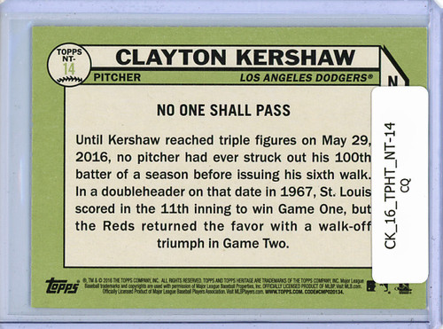 Clayton Kershaw 2016 Heritage, Now & Then #NT-14 (CQ)