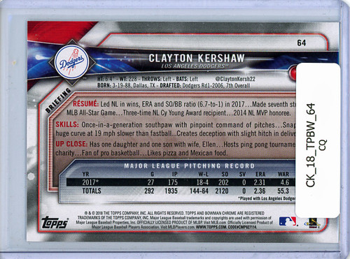 Clayton Kershaw 2018 Bowman #64 (CQ)