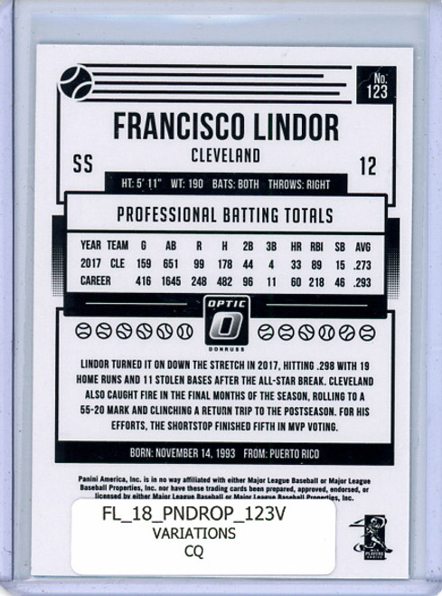 Francisco Lindor 2018 Donruss Optic #123 Variations (CQ)