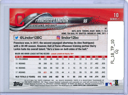 Francisco Lindor 2018 Topps #10 (CQ)