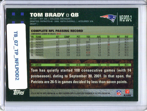 Tom Brady 2007 Topps, NFL Player of the Day #28