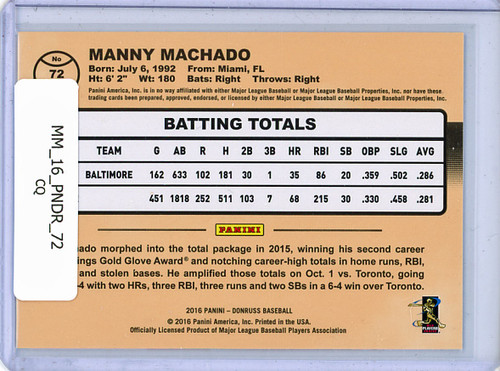 Manny Machado 2016 Donruss #72 (CQ)