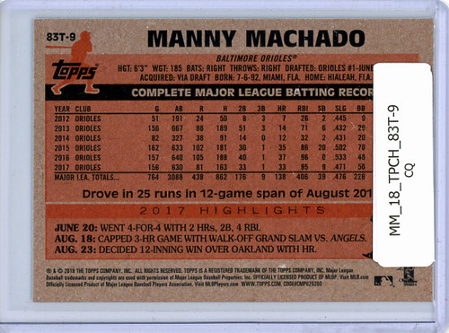Manny Machado 2018 Topps Chrome, 1983 Topps #83T-9 (CQ)