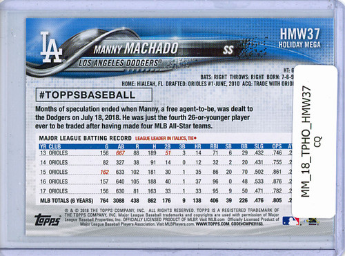 Manny Machado 2018 Topps Holiday #HMW37 (CQ)