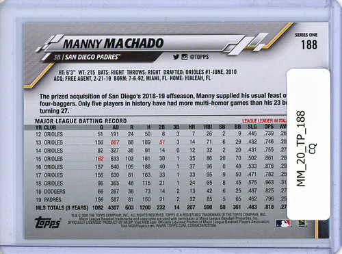 Manny Machado 2020 Topps #188 (CQ)