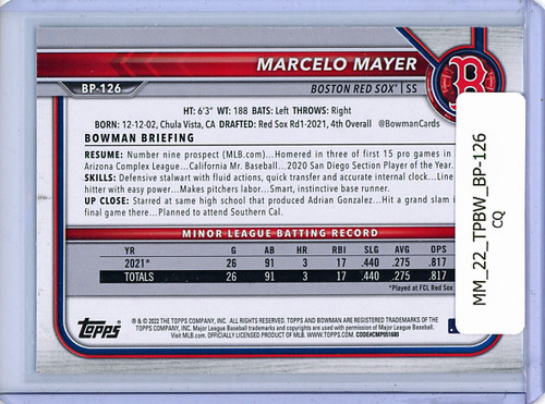 Marcelo Mayer 2022 Bowman Prospects #BP-126 (CQ)