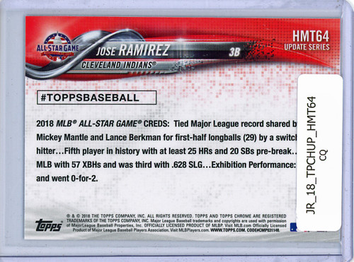 Jose Ramirez 2018 Topps Chrome Update #HMT64 All-Star (CQ)