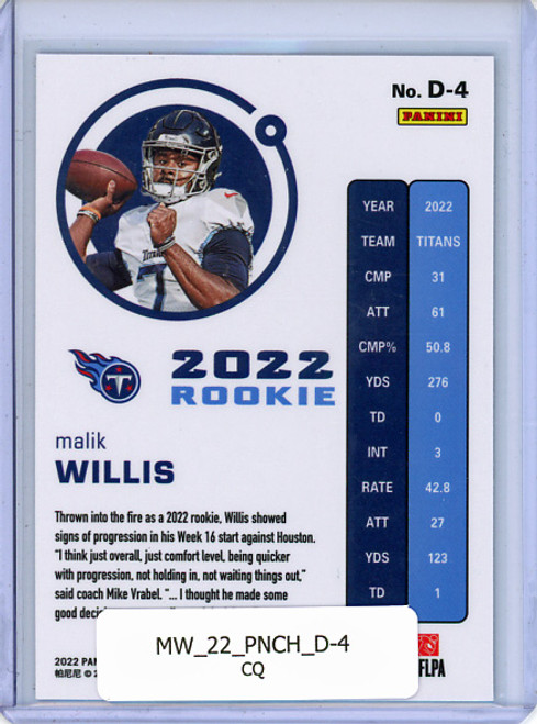 Malik Willis 2022 Chronicles, Dynagon #D-4 (CQ)