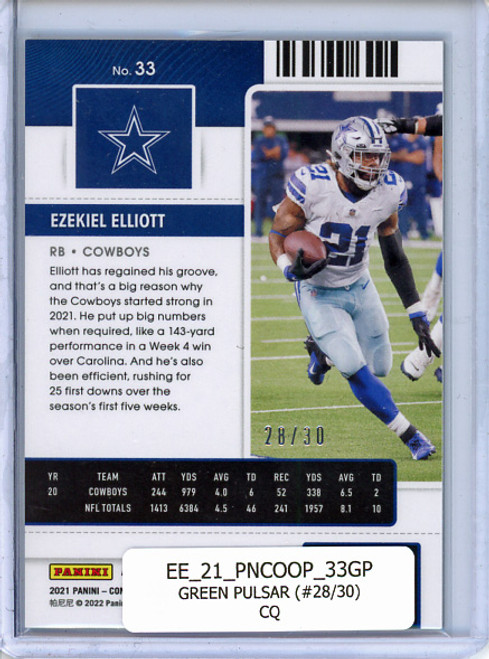 Ezekiel Elliott 2021 Contenders Optic #33 Green Pulsar (#28/30) (CQ)