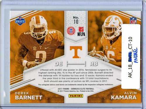 Alvin Kamara, Derek Barnett 2017 Donruss Elite, College Ties #10