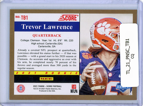 Trevor Lawrence 2021 Score, 1991 Throwback Rookies #TB1 (CQ)