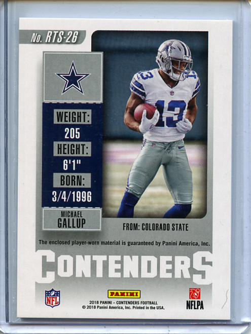 Michael Gallup 2018 Contenders, Rookie Ticket Swatches #RTS-26
