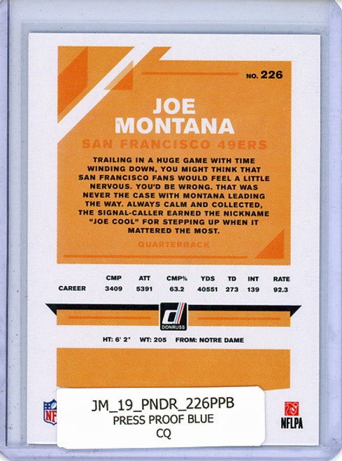 Joe Montana 2019 Donruss #226 Press Proof Blue (CQ)