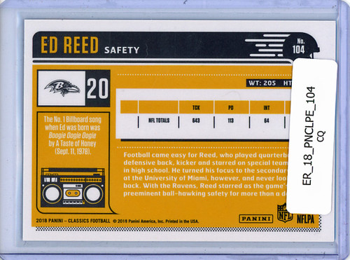 Ed Reed 2018 Classics Premium Edition #104 Legends (CQ)