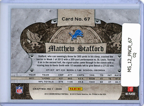 Matthew Stafford 2012 Crown Royale #67 (CQ)