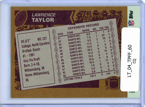 Lawrence Taylor 2004 Topps Fan Favorites #60 (CQ)