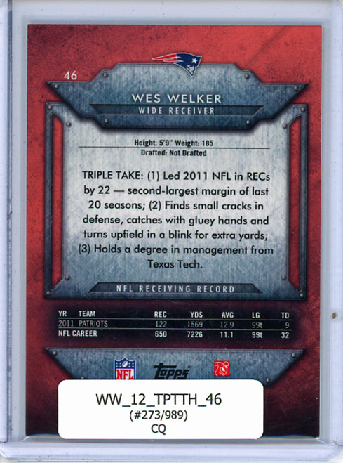Wes Welker 2012 Triple Threads #46 (#273/989) (CQ)