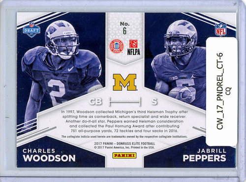 Charles Woodson, Jabrill Peppers 2017 Donruss Elite, College Ties #6 (CQ)