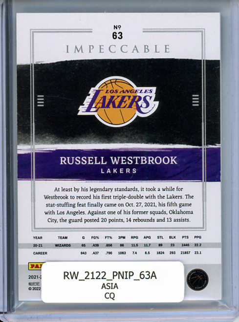 Russell Westbrook 2021-22 Impeccable #63 Asia (CQ)