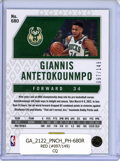 Giannis Antetokounmpo 2021-22 Chronicles, Phoenix #680 Red (#097/149) (CQ)