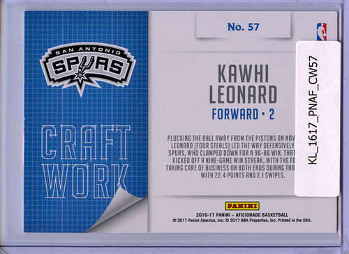 Kawhi Leonard 2016-17 Aficionado, Craftwork #57