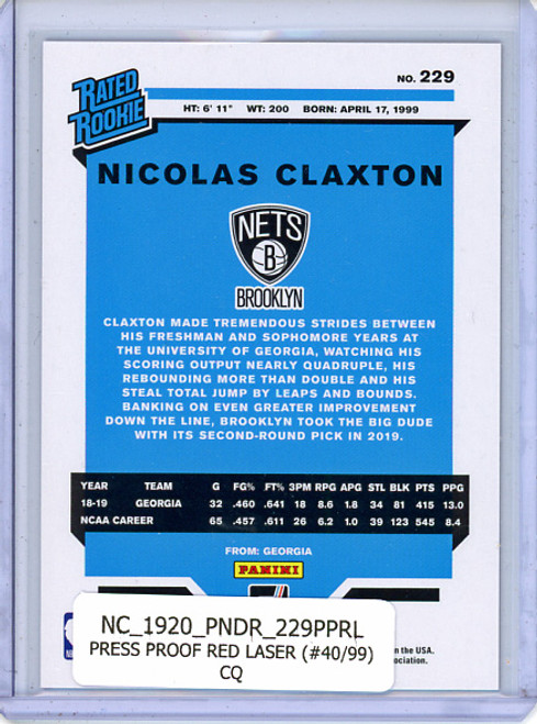 Nicolas Claxton 2019-20 Donruss #229 Press Proof Red Laser (#40/99) (CQ)