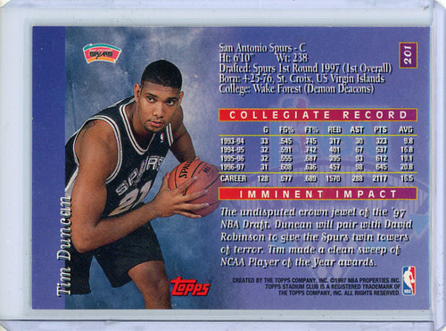 Tim Duncan 1997-98 Stadium Club #201 (1) (CQ)